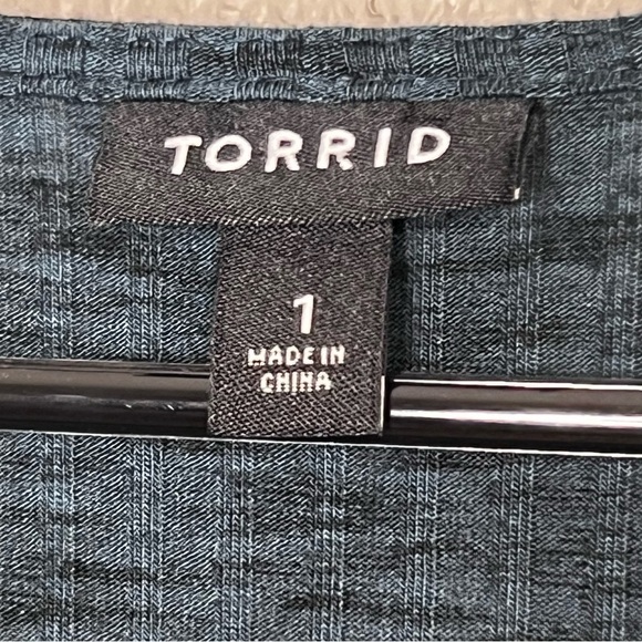 Torrid Womens 1 1X Dark Green Ribbed Faux Wrap Dress Long Sleeve Fit & Flare - Picture 4 of 11